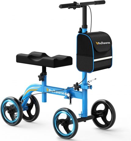 Knee Scooter for Adults, Foldable & Steerable Knee Walker with Comfort Knee Pad, Crutch Alternative for Adults，Medical Mobility Aid for Foot Surgery, Broken Foot & Ankle Injury,Blue